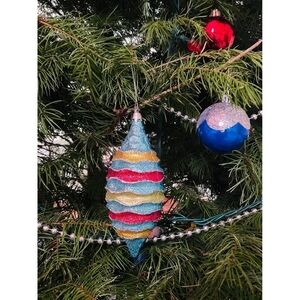Horizontal Waves Glittery Teardrop Christmas Ornament Multicolored Xmas Decor